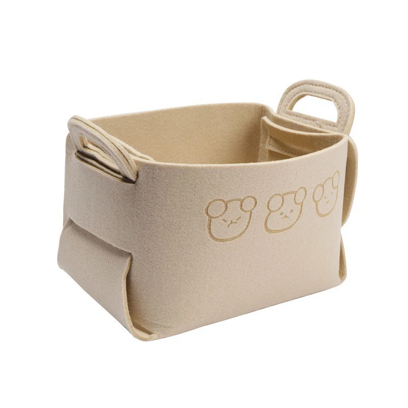 Bear Felt Storage Basket Foldable Cosmetic Storage Basket Desktop Storage Box Snacks Toys Storage Basket Dirty Clothes Basket