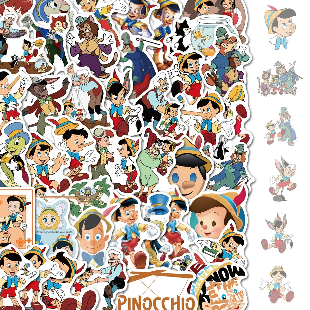 

10/30/50pcs Disney Movie Pinocchio Cartoon Stickers for Laptop Skateboard Guitar Luggage Waterproof Graffiti Kids Sticker Decals