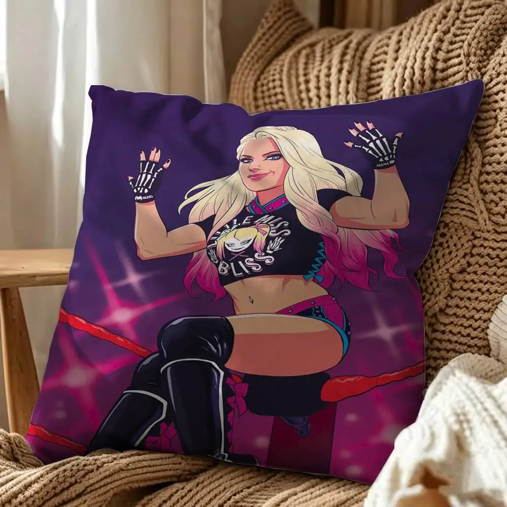 Wrestling A-Alexa B-Bliss Club Bar Square Double-Sided Printed Pillow Case Sofa Cushion Cover Bedroom Bedside Decor