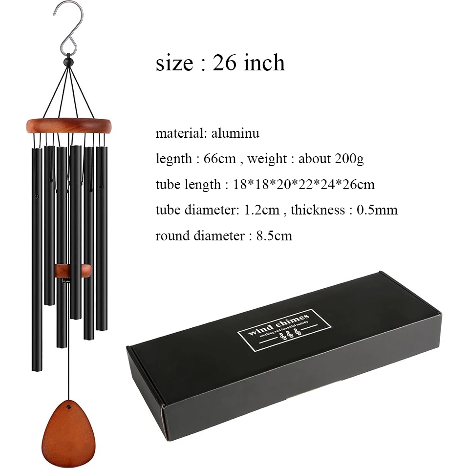 Metal Windchime Aluminum Windbell Wind Chimes 6 Tubes 26'' Home decoration Craft Outdoor Garden Patio Notes Zen Meditation