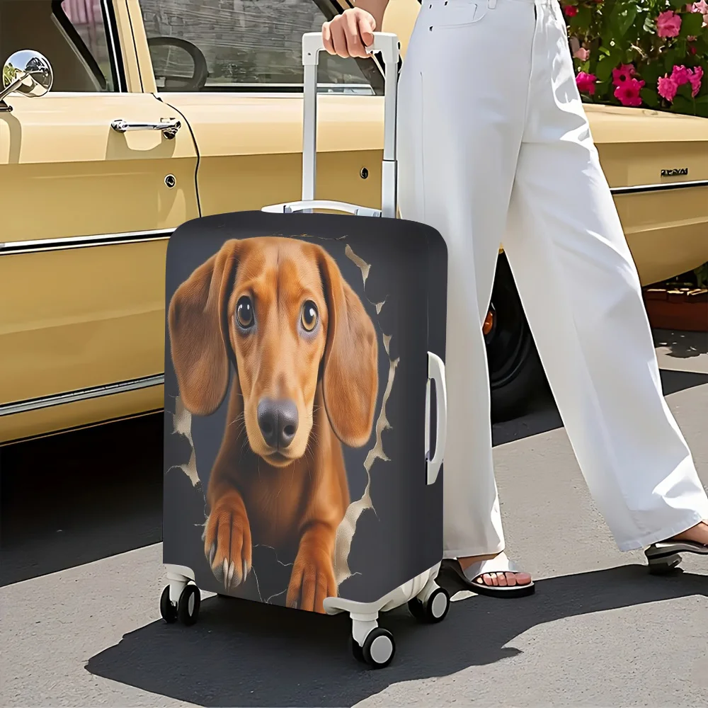 1pc Dachshund Print Luggage Cover. Fits suitcases from 18 to 32 inches; effectively protects your luggage.