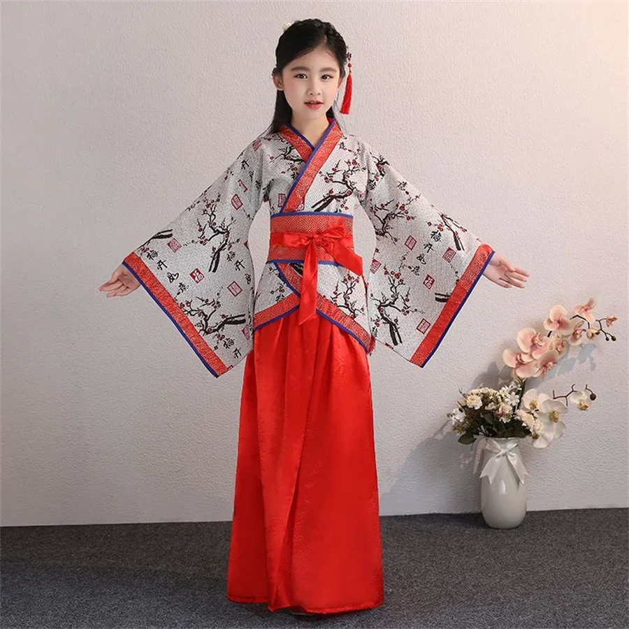 

Chinese Hanfu Traditional Crane Embroider Kids Clothes Set Children Tang Suit Girls Party Dress Boys Kung Fu Tops Skirts Pantse