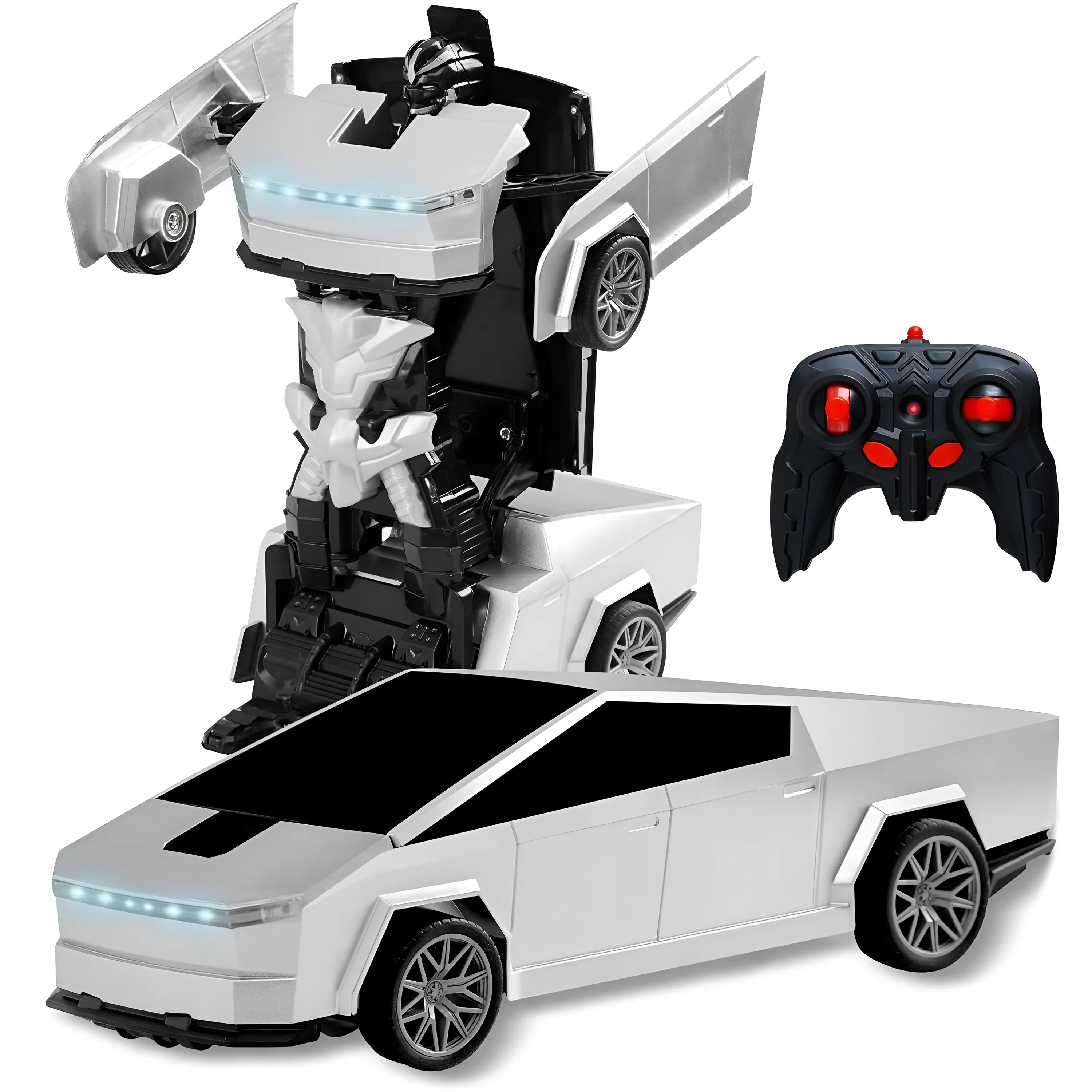 2.4GHz Cyber Pickup Remote Control Robot Car Toy One Click Transformation with LED Light 360° Rotation Drift Mode Children's Gi