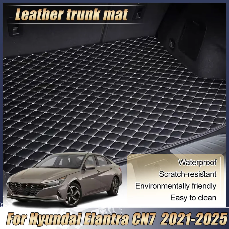 Trunk Mats For Hyundai Elantra CN7 Avante 2021-2025 Cargo Area Storage Pads Leather Anti Dirty Liner Dedicated Car Accessories