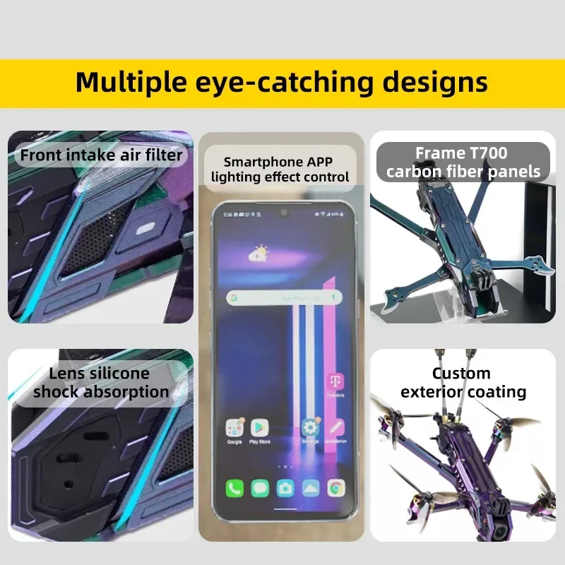 Kit de Marco TJRC J5 V2 de 5 Pulgadas para FPV, Compatible con O4 Pro Air Unit Digital VTX para Carreras FPV, Quadcopter Freestyle, Dron, Herramientas RC