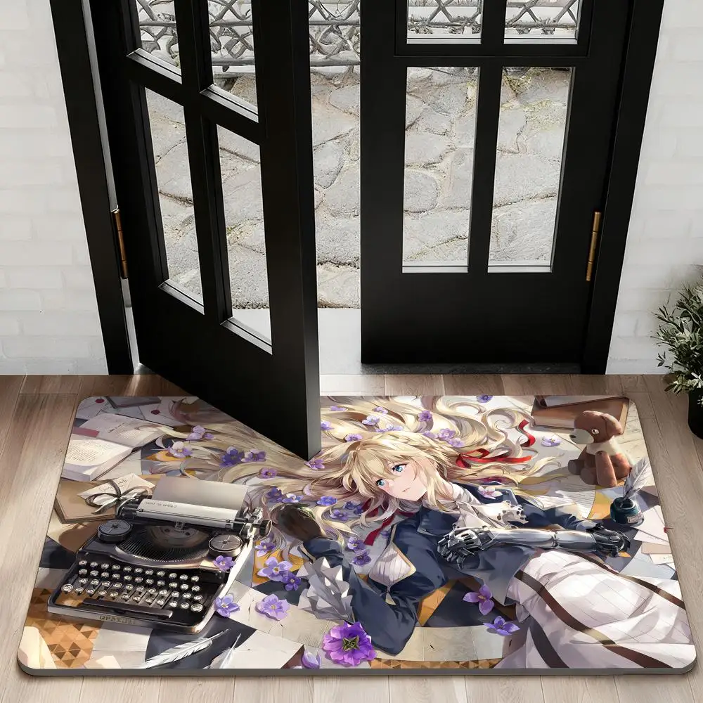 

Violet E-Evergarden cartoon Floor Mat Diatom Bath Mat Absorbent Quick Dry Non-Slip TPR Backing Soft Plush Draining Rugs