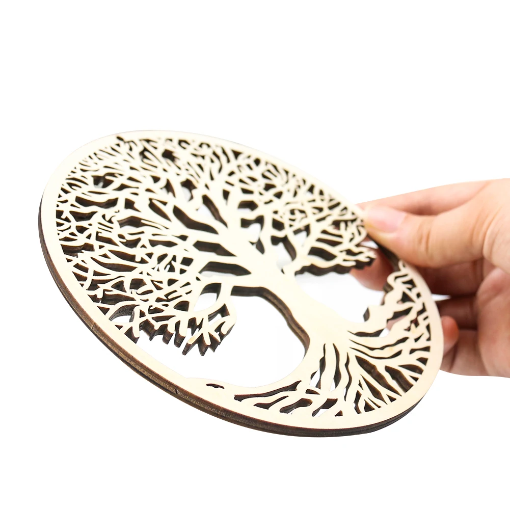 Craft Cup Mat Wood Tree of Life Wall Hanging Laser Wooden Art Sacred Ornament Yoga Meditation Jewelry Holder Pendant DIY Decor