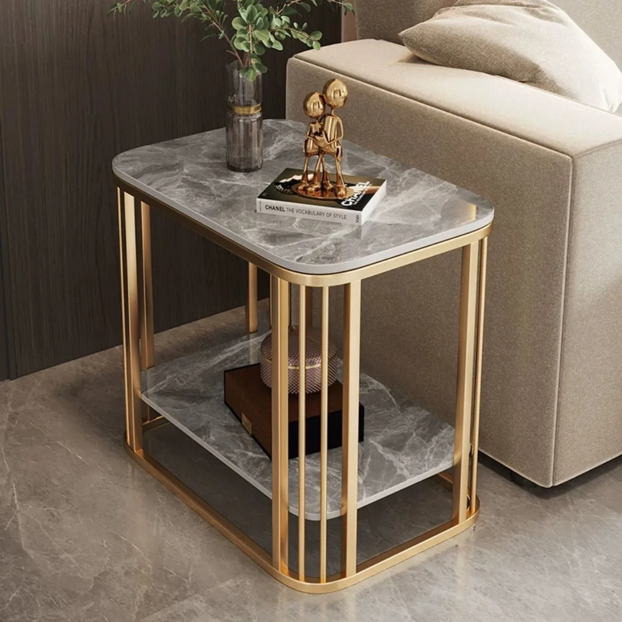 HYS  high-end rock slab edge few modern simple wall sofa edge few double-layer corner few rectangular coffee table