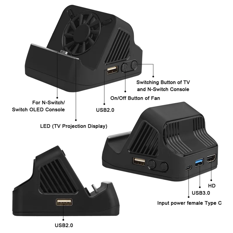 For NS Switch Portable Multifunction TV Projector Charging Dock+Cooling Fan USB 3.0 Port For Nintendo Switch Console
