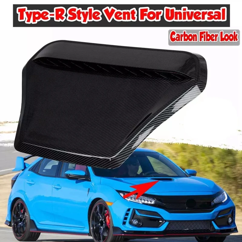 

Type-R Style Carbon Fiber Look Universal Car Fornt Hood Vent Air Outlet For Honda Civic Accord For Ford Focus -RS