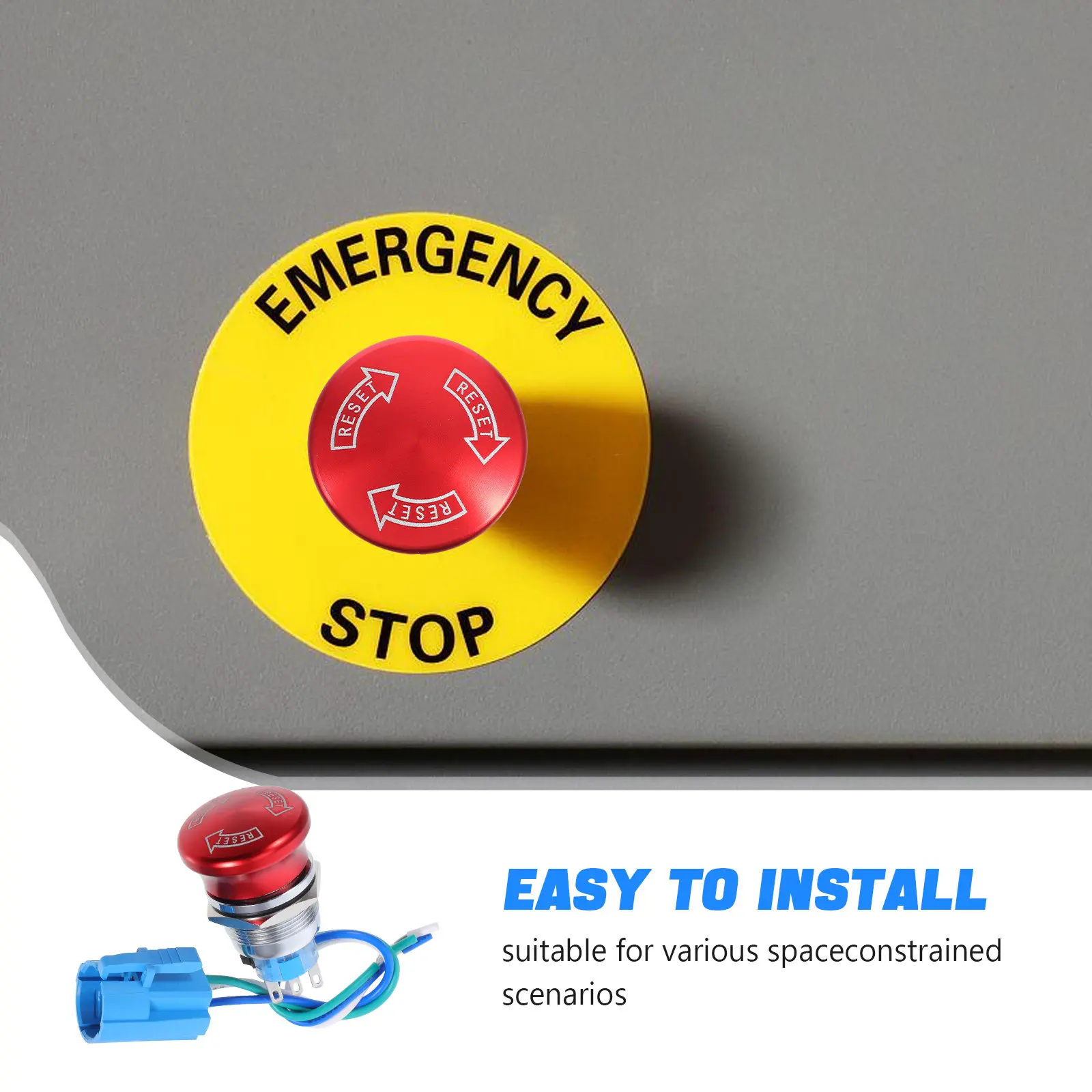 1Set 22Mm Metal Emergency Stop Push Button Switch Stainless Steel Latching on Off Button for Machinery Wide Voltage