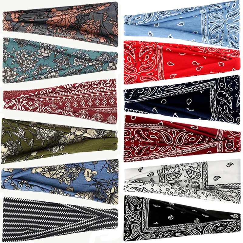 6個/セット レトロ ボヘミアン ‌ 伸縮性のあるヘアバンド ファッション生地ヘアバンド フープ スウェットバンド ‌   大人用ワークアウトヘッドウェア用ヘッドバンド