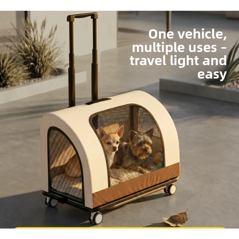 Large Foldable Pet Trolley Carrier With Telescopic Handle Mesh Ventilation 5 Silent Wheels Detachable Bag Cats Small Dogs Travel