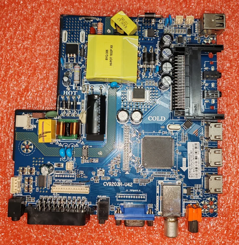 CV9203H-U42 Three in one TV motherboard, tested well, physical photo for 54--63V 600MA LC390TU1A   1366X768