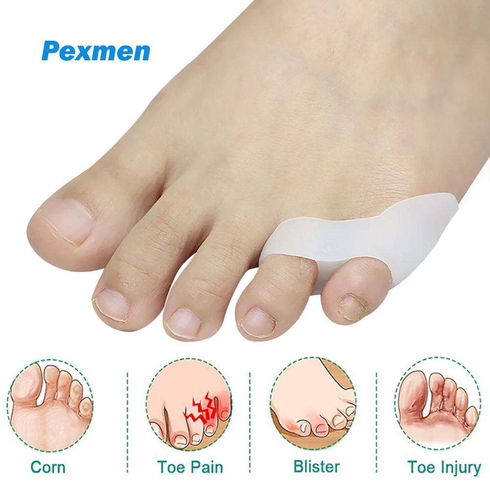 Pexmen 2Pcs Gel Pinky Toe Separator Spacer Little Toe Corrector Protector Reduce Foot Pain Relief for Callus Corns and Blisters