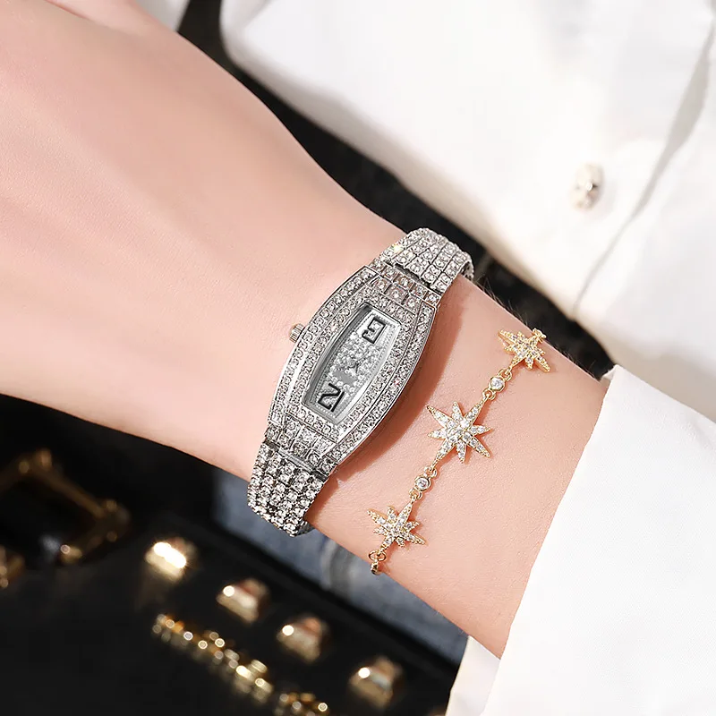 New Fashion Women Luxury Watches Womens Tonneau Crystal Stainless Steel Quartz Watch For Gifts Reloj Mujer Ladies Wristwatch Hot