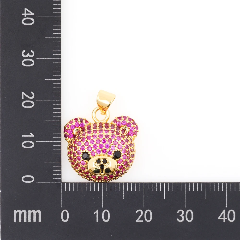 Rainbow Cute Cartoon Bear Big Size Pendant Necklace CZ Cubic Zirconia Copper Gold Plated Jewelry Accessories For Lovers Gifts