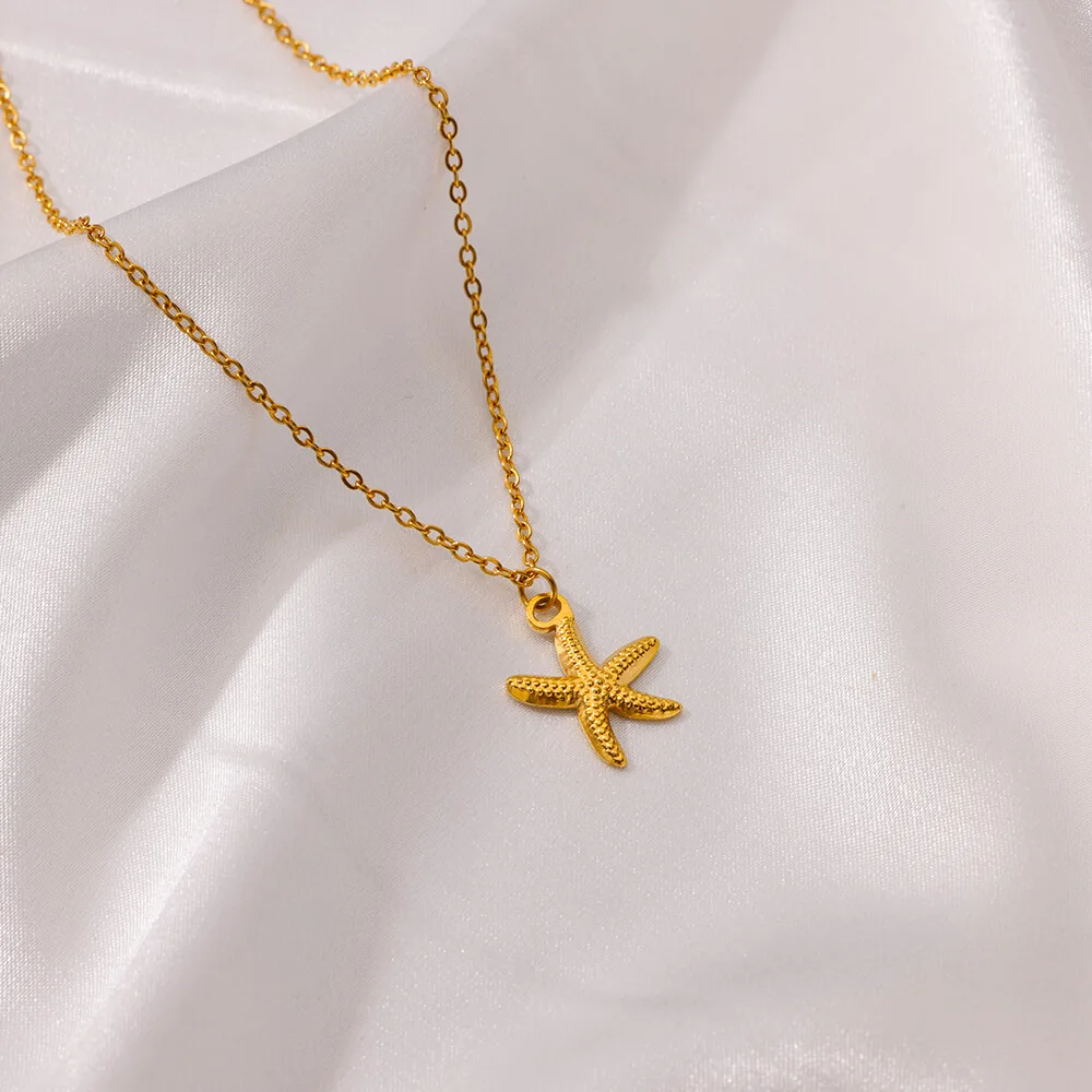 Fashion Ocean Starfish Shell Necklaces For Women Gold Color Stainless Steel Pendant Necklace Aesthetic Summer Jewelry Gift