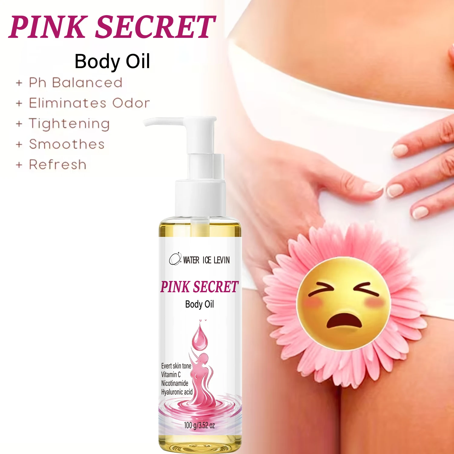 Water Ice Levin PINK SECRET Body Oil, Firming Moisturizing Body Lotion with Hyaluronic Acid & Coconut Oil