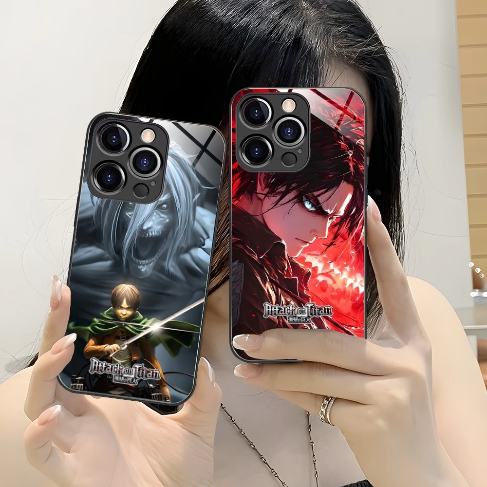 AOT Eren Yeager Mobile Cell Phone Case for iPhone 15 14 13 12 11 X XR XS 8 Pro Max Plus Mini PC Glass Phone Cover Shell