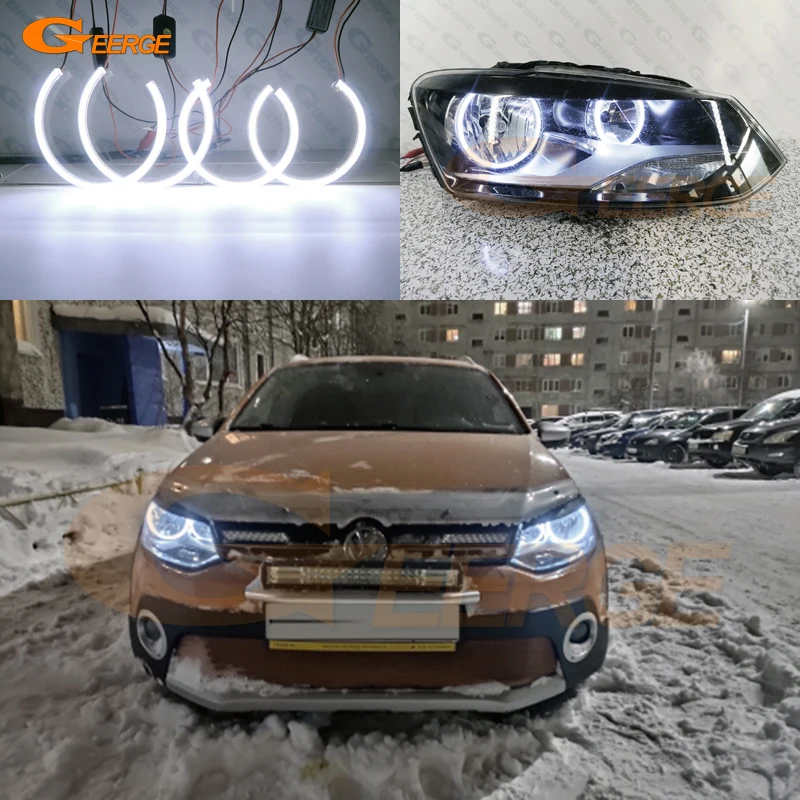 

For Volkswagen VW Polo 5 6R 6C Crosspolo Vento Voyage Saveiro Ultra Bright COB Led Angel Eyes Kit Halo Rings Day Light