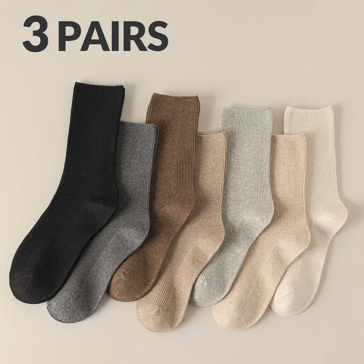 3-Pair Women's Cotton Four Seasons Solid Color Simple Fashion Versatile College Style Comfortable Breathable Middle Socks