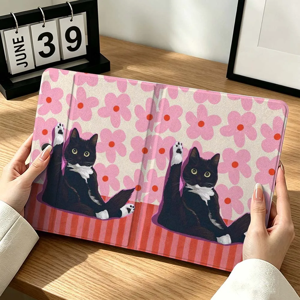 Cartoon Black White Cat Gift For OPPO VIVO IQOO OnePlus Realme Infinix Pad Pro 13 12.1 11.61 11.4 11 inch Tablet Case