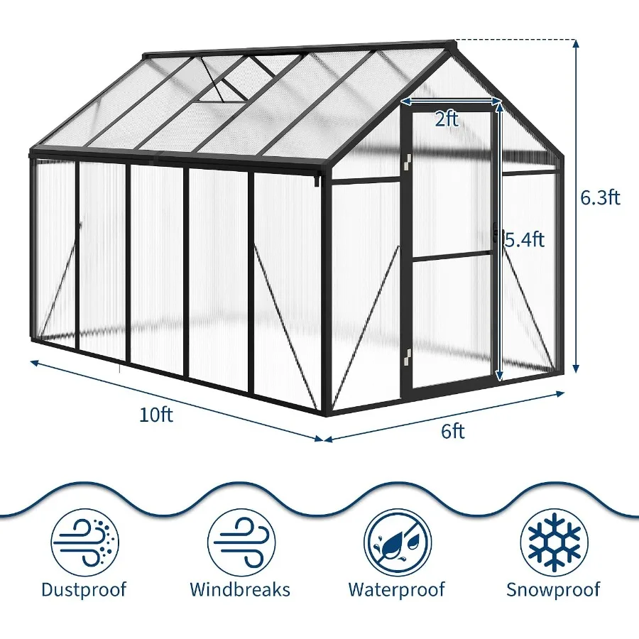 Feet house, houses for Outside, Polycarbonate house with Aluminum Frame, Lockable Door and Ajustable Roof Vent for Backyard, Ho