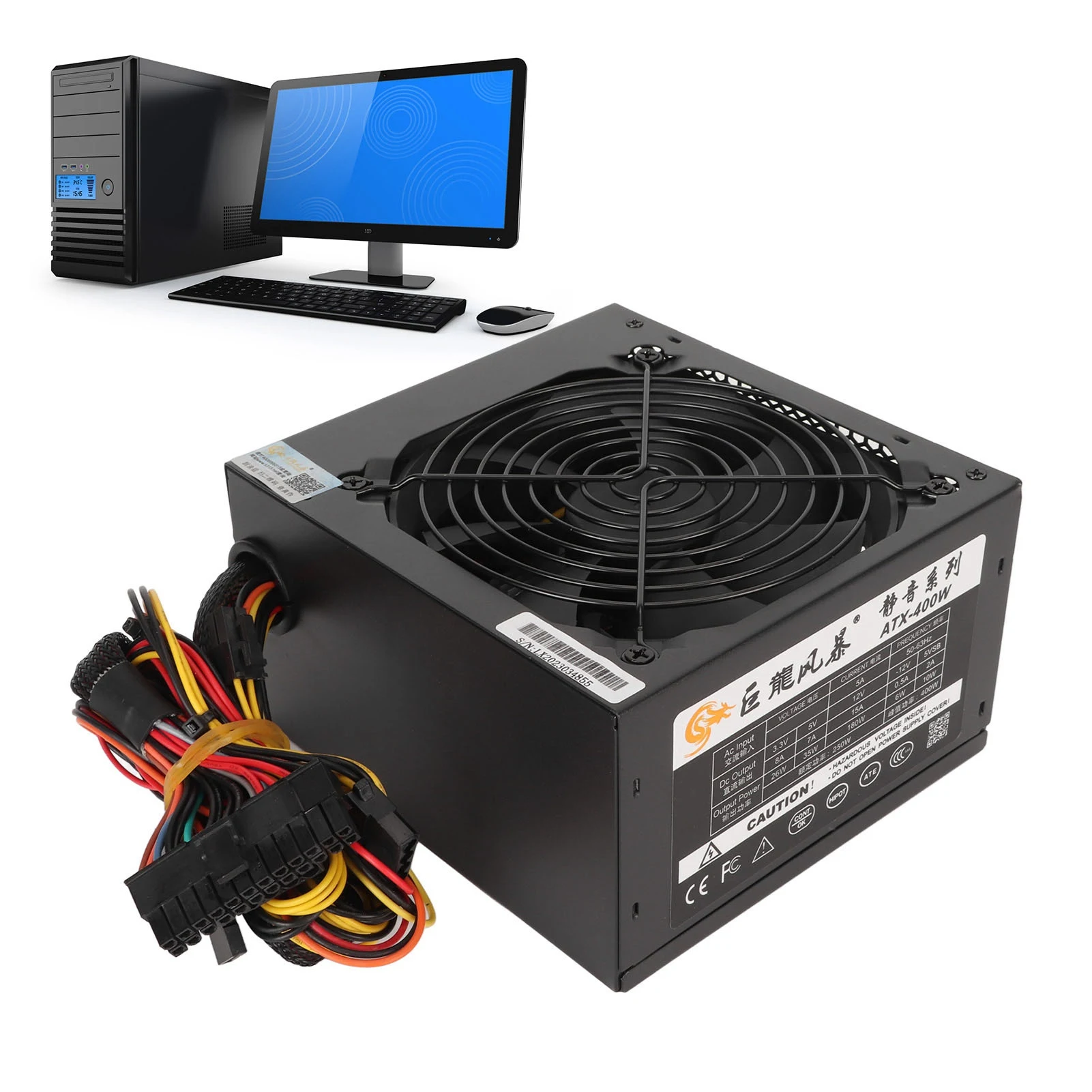 400W Desktop Power 400W Power Supply Rated 250W Temperature Control Safety  Desktop System Power for Computer 110/230V