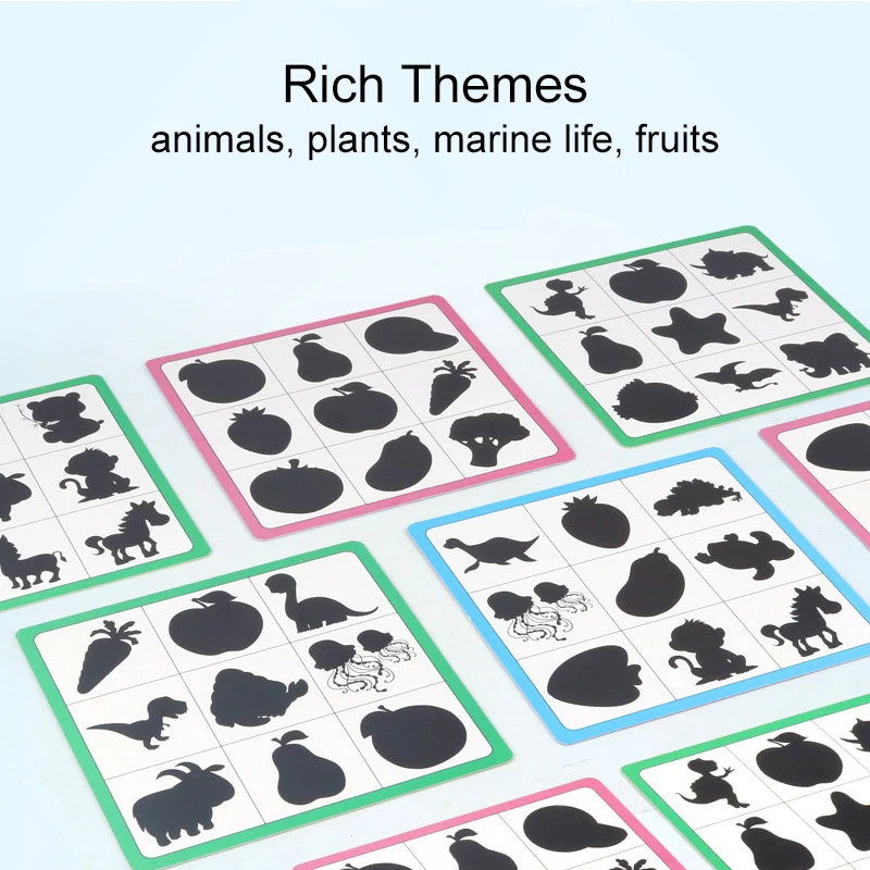 Wooden Montessori Find Shape Toy Animal Fruit Shadow Pairing Shape Puzzle Thinking Game Early Educational Toy Gift for Children