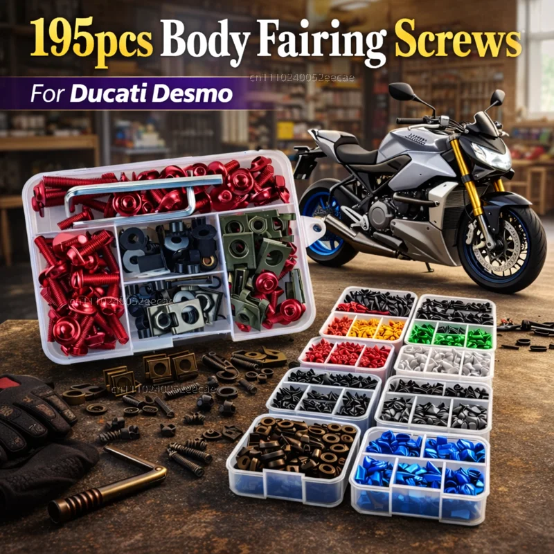 195pcs Motorcycle Fairing Bolts Body Screws Nuts For Ducati Desmo 250 MX 450 MX Desmosedici RR Kit Aluminum CNC Fasteners Clips