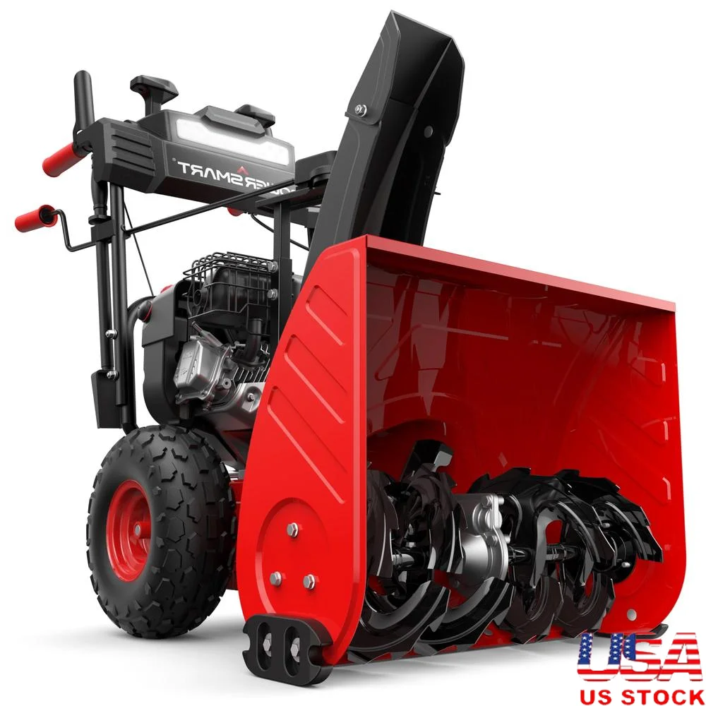 24-Inch Self-Propelled Gas Snow Blower B&S 208cc Engine Electric Start Heavy-Duty Steel Auger 13-Inch Snow Tires Handle Warmer