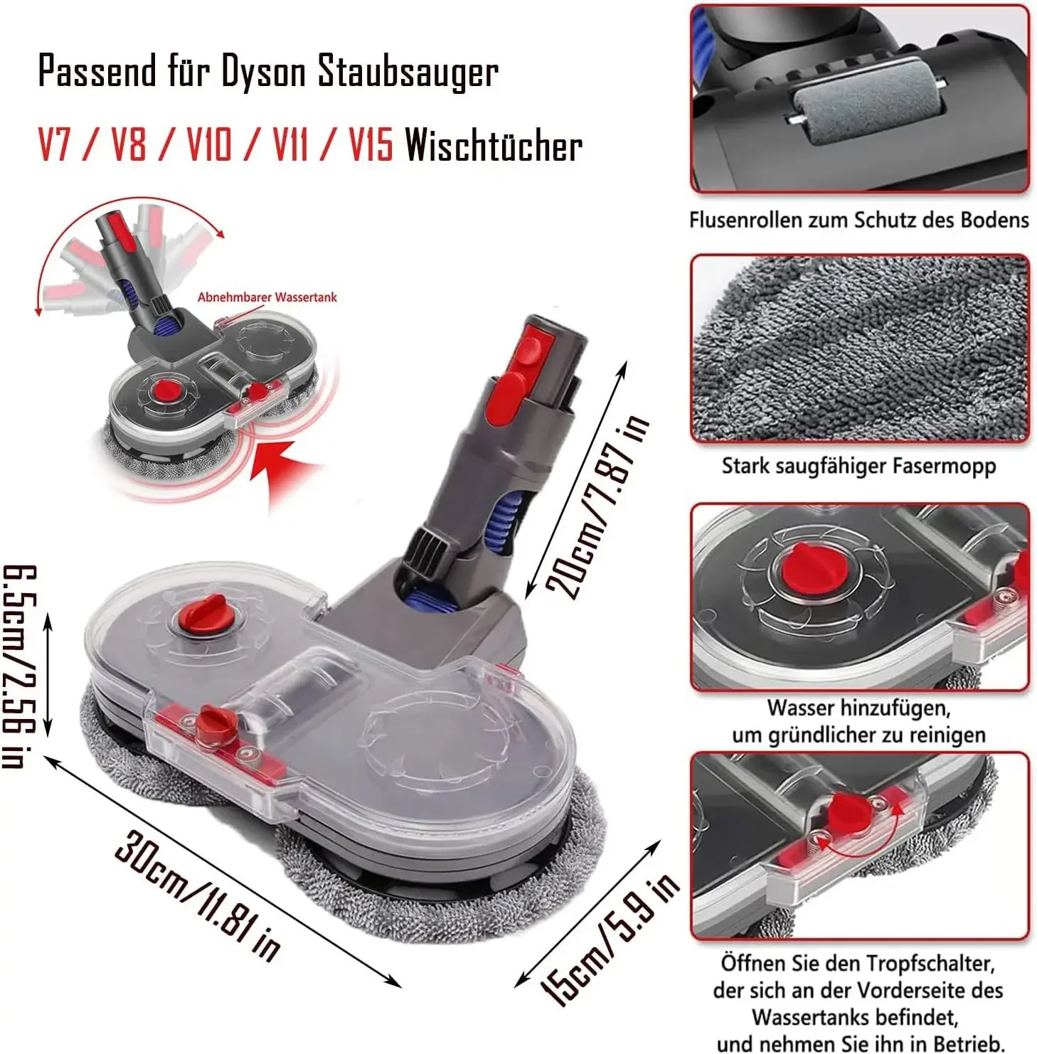 Cepillo eléctrico con tanque de agua para Dyson V7, V8, V10, V11, V15, accesorios de repuesto para aspiradora