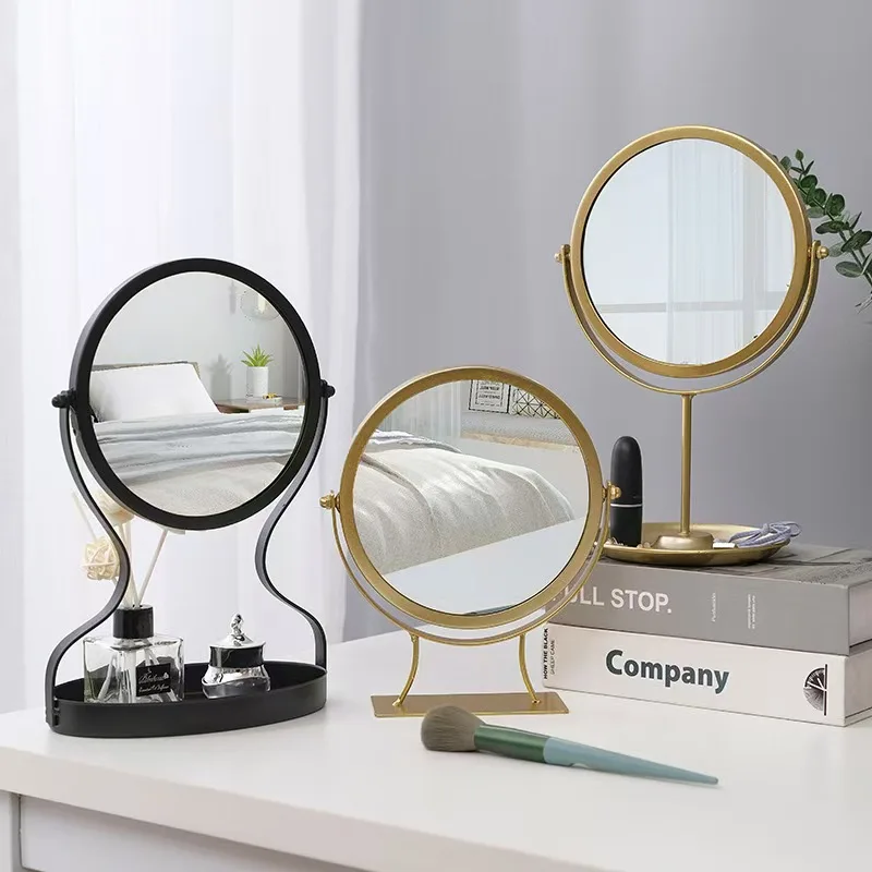 360 degree adjustable metal mirror, high-end European style with storage desktop makeup mirror