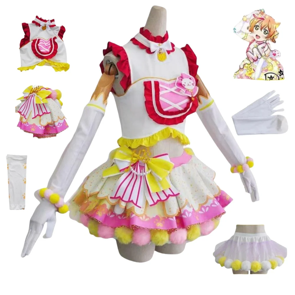 

Rin Hoshizora Game Lovelive Popular Game Character Pink Dress White skirt For anime expo Yellow Bow