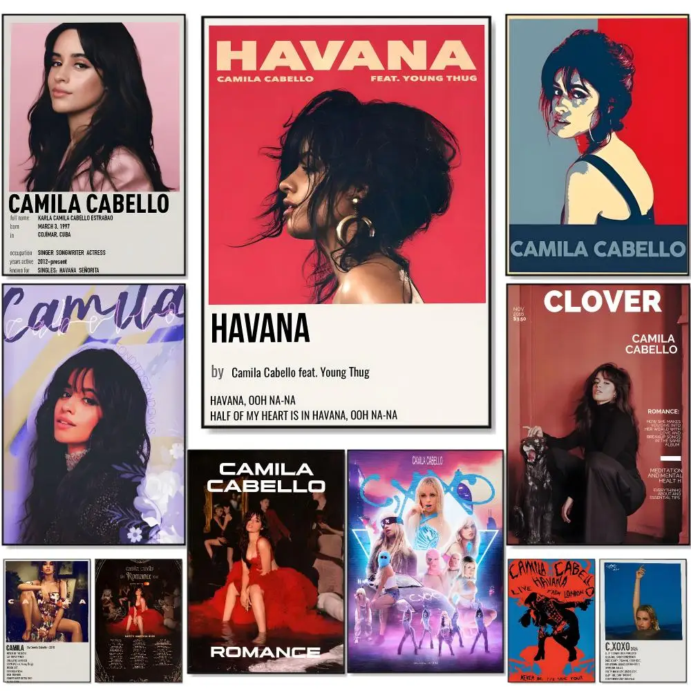 Trending Singer Camila Cabello Poster Self-adhesive Painting Wall Art Paper Home Decor for Bedroom Living Room Cafe