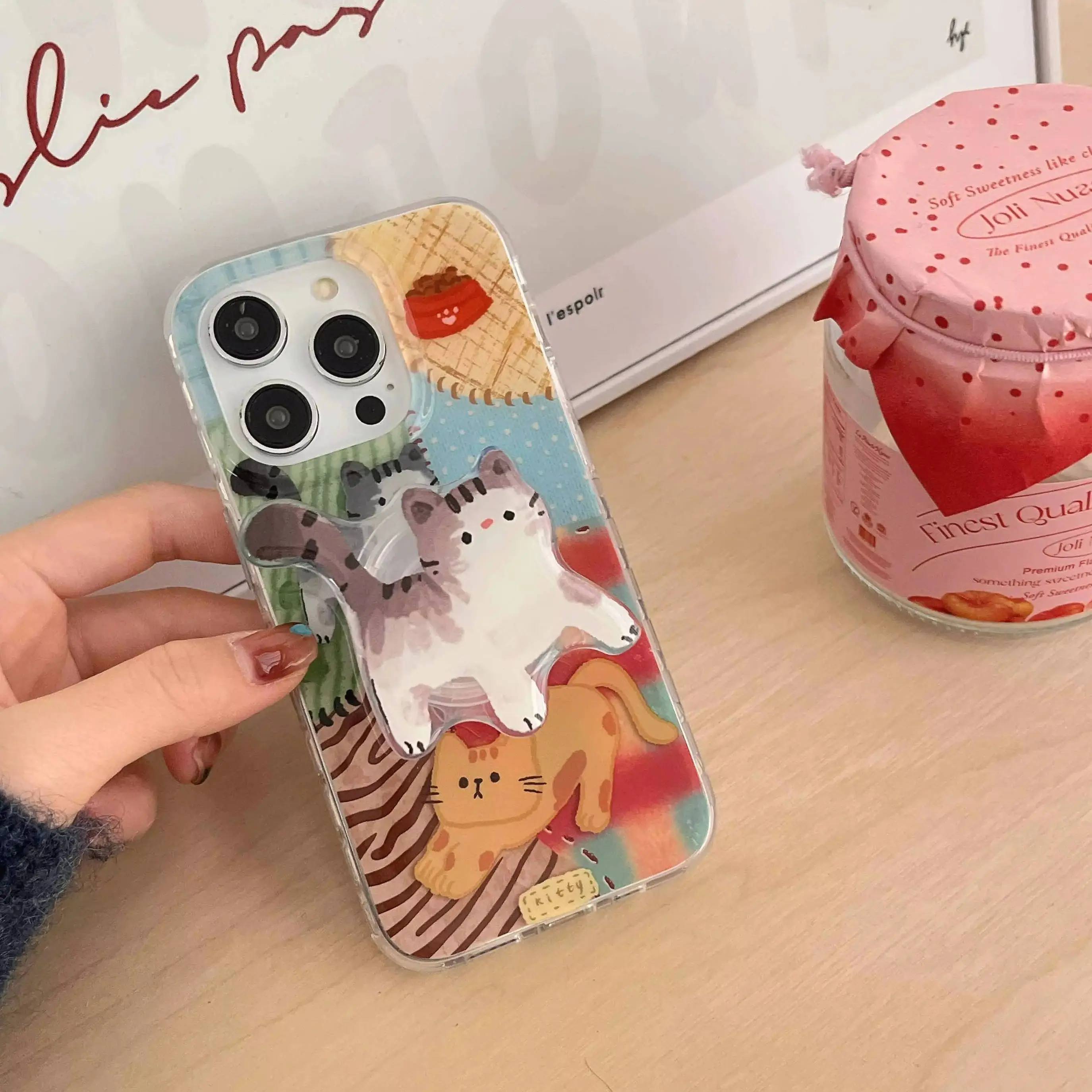 Cute cat cartoon phone case for iphone 16 14pro 15promax 14 13 15 pro max 16promax 13pro montage zebra stripes winter cover capa