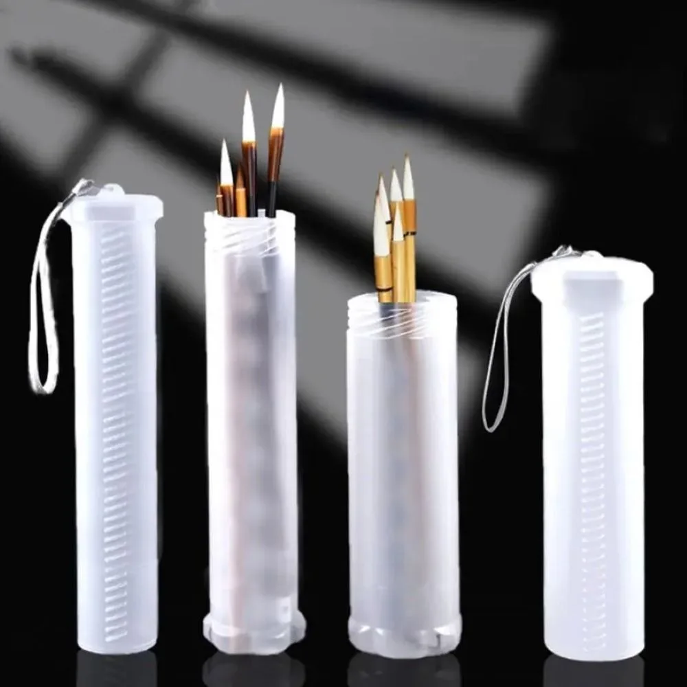 Extendable Artist Storage Tube Plastic Adjustable Length Pen Holder with Carrying Lanyard Translucent Brush Pencil Holder