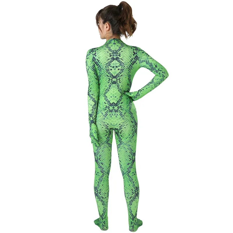 Lyou 2025 أنثى الأخضر طباعة بيثون تأثيري بذلة الحيوانات الأفعى الرمادي موحدة ارتداءها هالوين كرنفال زي ★ ★ ★   كك.