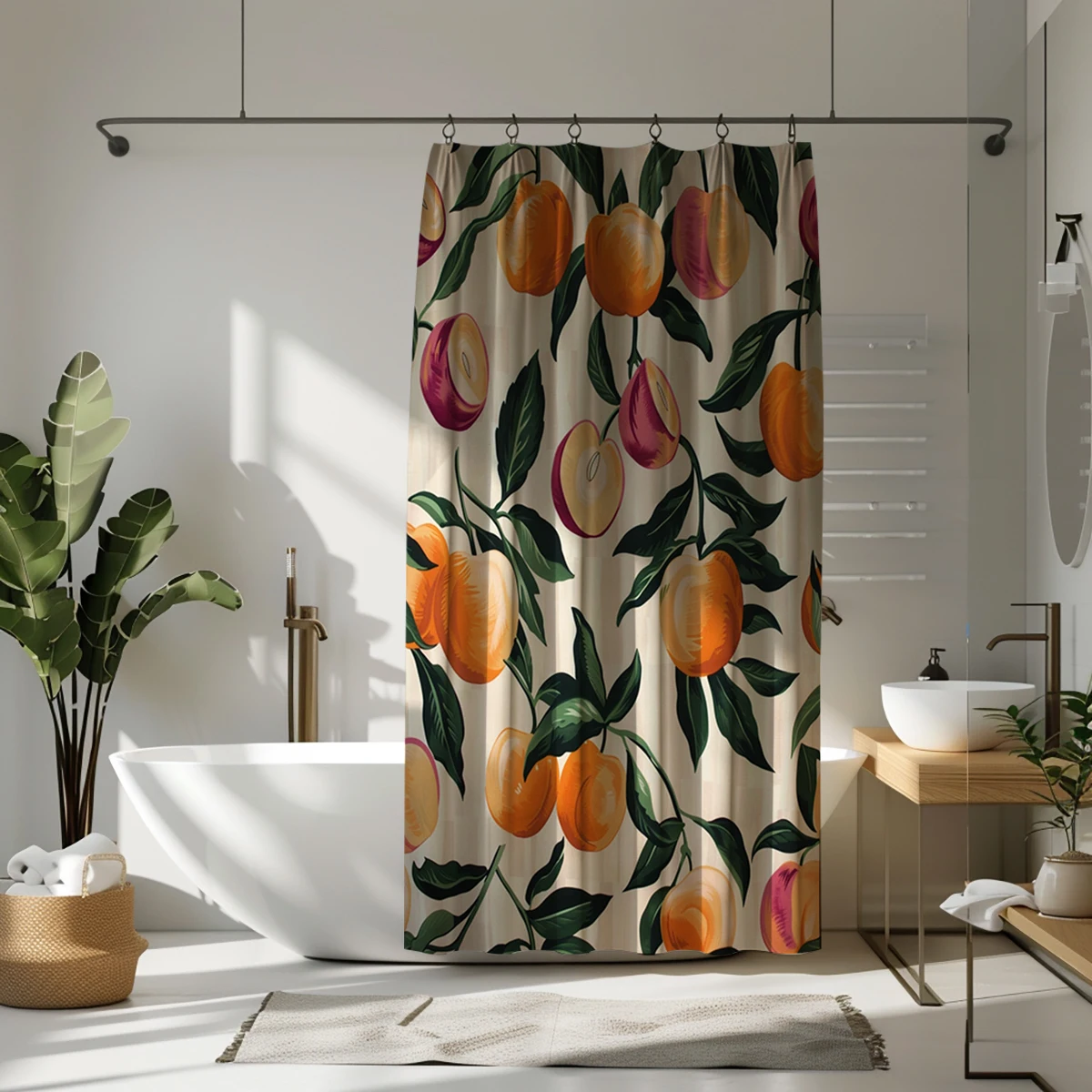 1 pack of yellow peach pattern polyester material shower curtain waterproof cloth bathroom thickeneded mildew-proof partition curtain bathroom