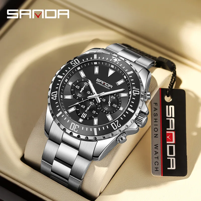 Sanda Brand 5306 New Arrival For Men Full Stainless Steel Strap Japanese Quartz Movement Waterproof Chronograph Business Watches