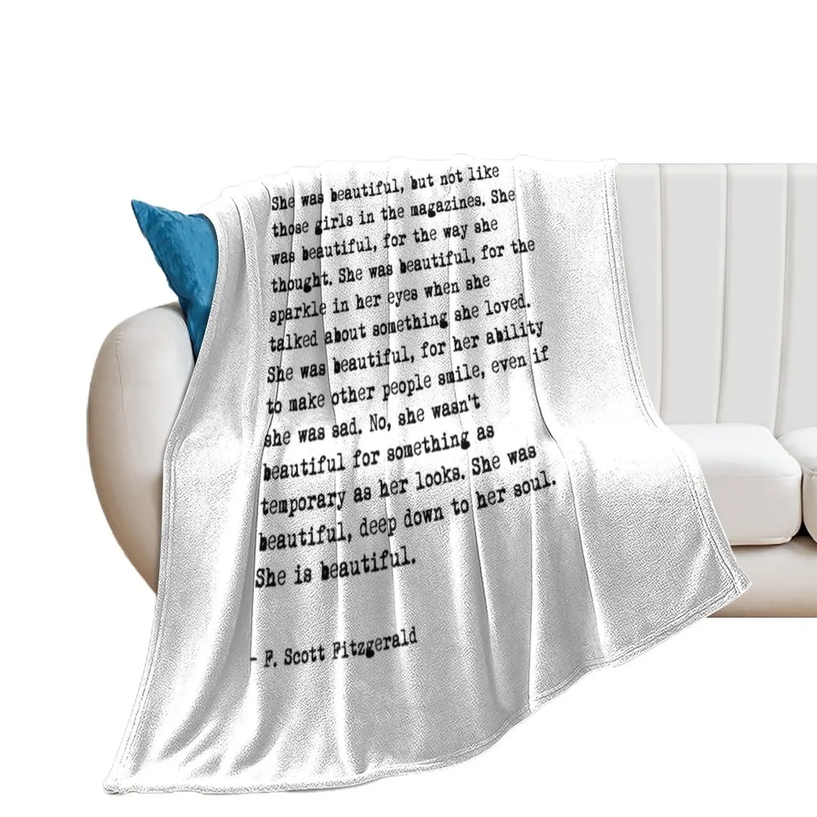 She was beautiful - Fitzgerald quote Throw Blanket funny gift Soft Luxury Winter beds Blankets