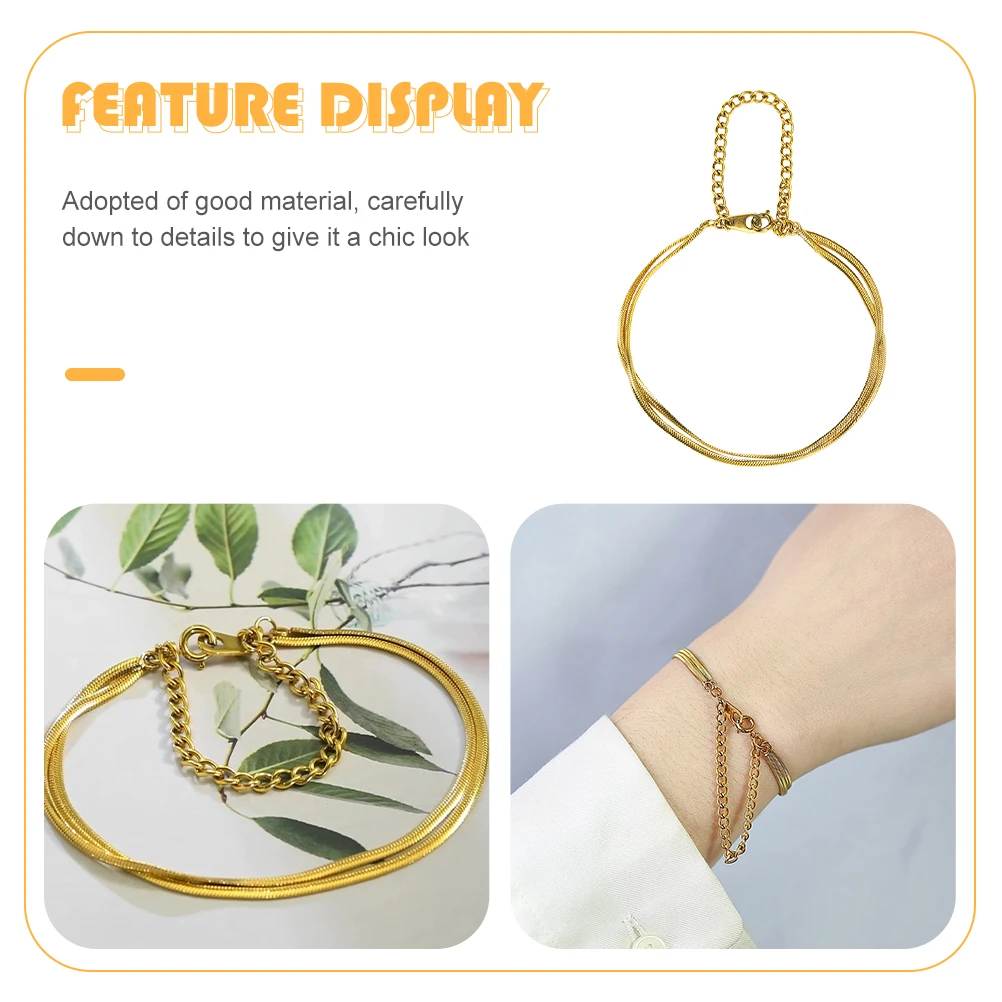 

1pcs Layered Flat Snake Chain Bracelet Stainless Steel Women Men Anti-Rust Corrosion Resistant High Polished Smooth Allergy-Free