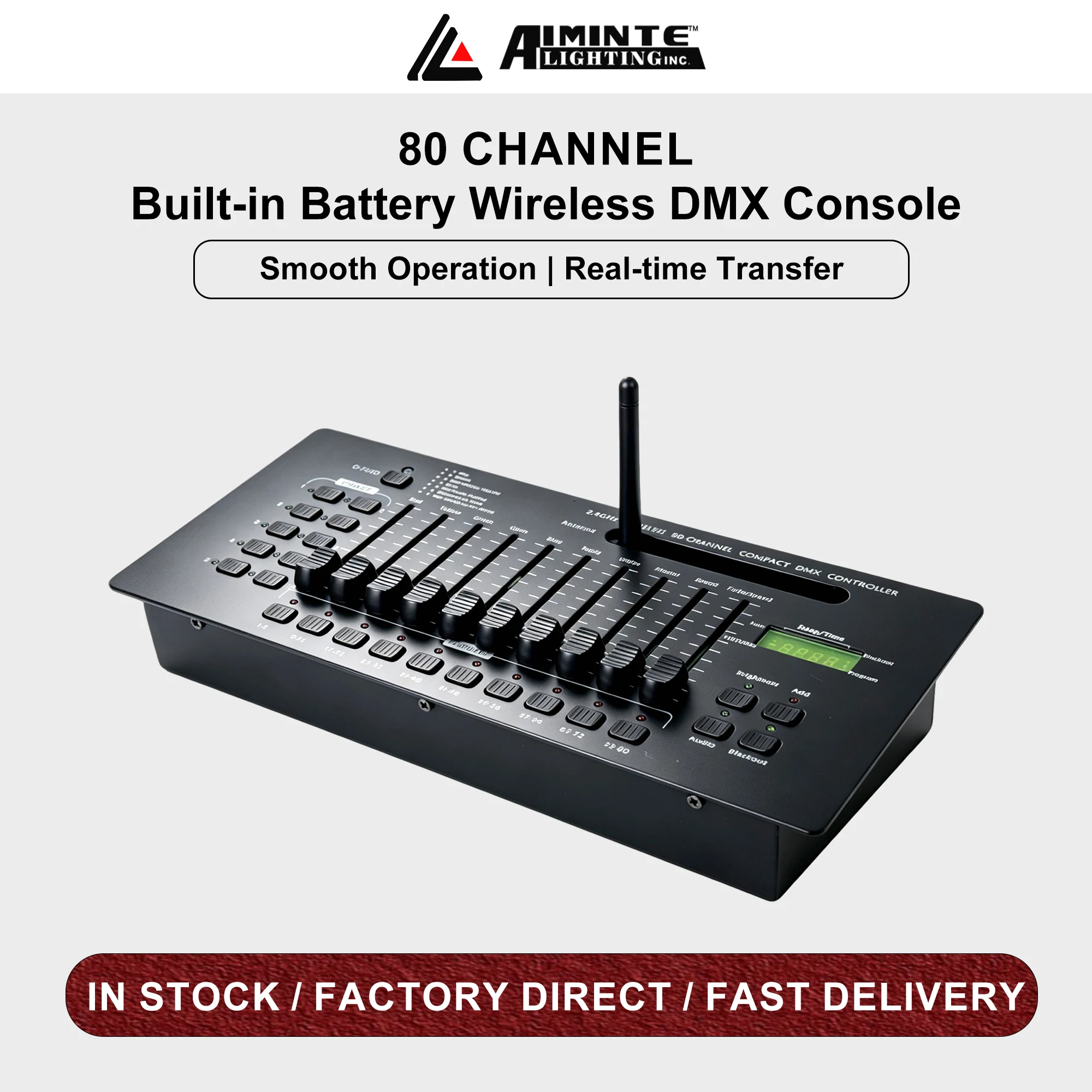 DMX512 Wireless Controller & Receiver Set with Built-in Rechargeable Battery, 2.4G Wireless DMX Signal Amplifier for Stage DJ Pa