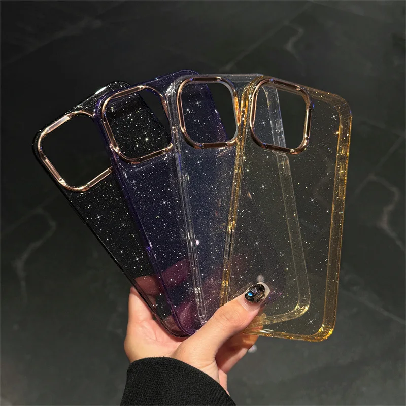Luxury Solid Color Bling Sparkling Glitter Soft Phone Case For iPhone 17 16 15 14 13 12 11 Pro Max Shockproof Protective Cover