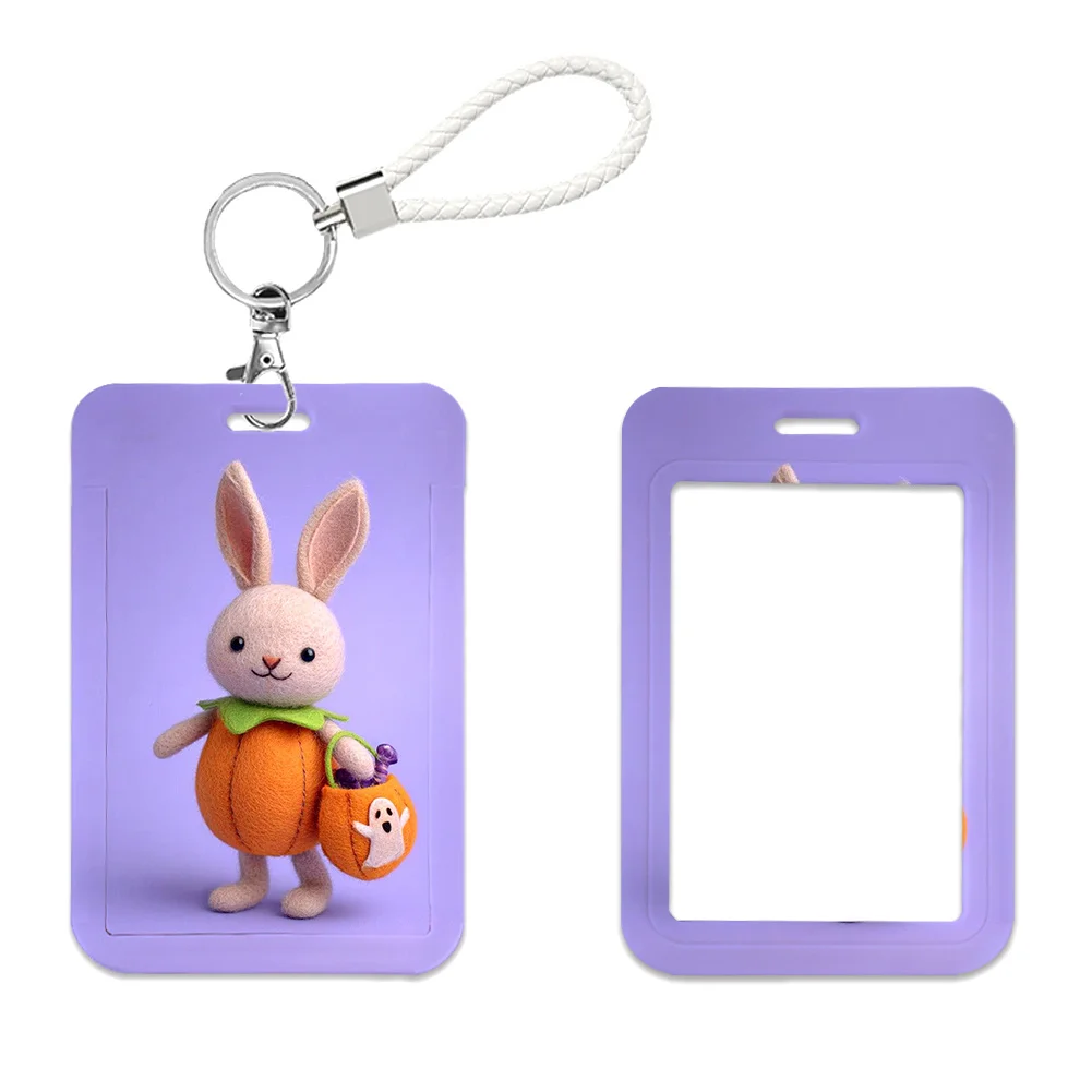 Cartoon Animals Happy Halloween Work Card Holder Work Name Badge with Keychains Student Id Card Lanyard Holder Accessories