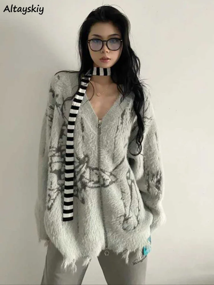 

Cardigan Women Autumn Soft Vintage Print Personality Special All-match Korean Style Cool Young Ladies Charming Fashion Casual