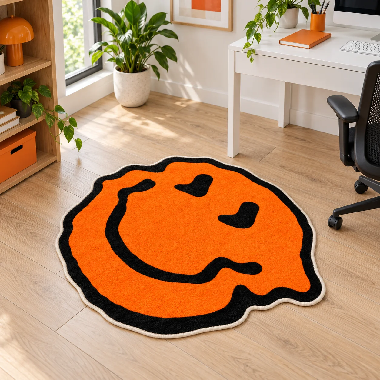 Orange Melting Smile Irregular Shaped Area Rug, Soft Non Slip Floor Mat for Bedroom Living Room Entryway Nursery Reading Corne