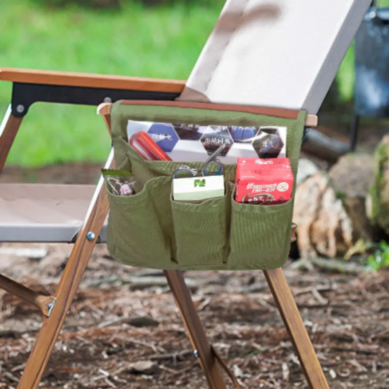 Camping Chair Armrest Storage Bag Canvas Folding Chair Organizer Side Pocket Pouch Bag For Outdoor Camping Picnic Fishing Bag