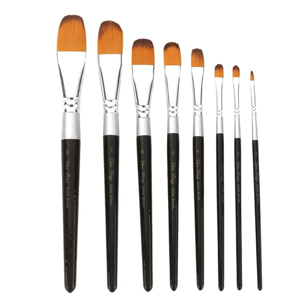 8Pcs Premium Wood Paint Brushes Set Flat Shape Multipurpose Paint Brushes Practical Lightweigt Brush Set Daily Use